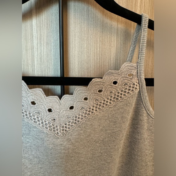 NWOT Grey Ribbed Camisole with Lace and Ruffle 100% Cotton - Picture 4 of 5